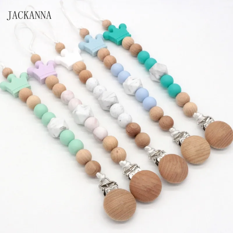 DIY Baby Pacifier Clips Crown Beads Silicone Soother Clips Safe