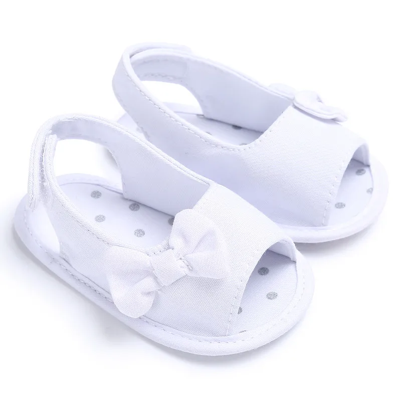 Лето новорожденный ребенок женские сандалии бант, мягкая подошва Нескользящая обувь для маленьких девочек однотонный белый розовый желтый синий