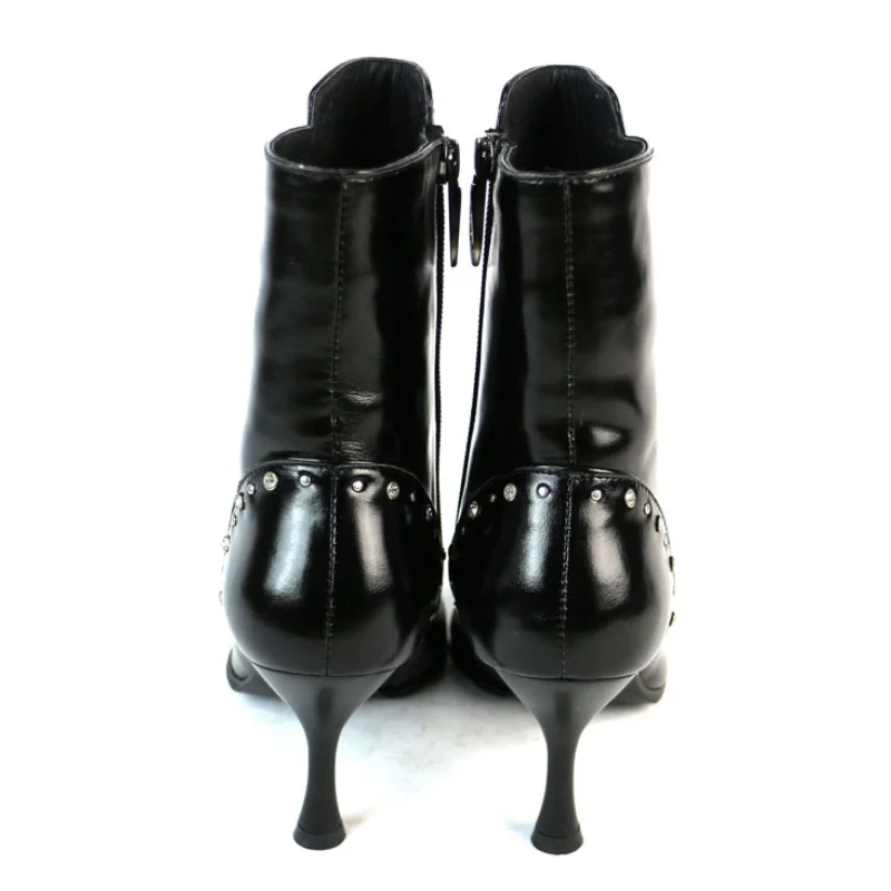 Модные ботильоны из натуральной кожи и шерсти с кристаллами; женские зимние ботинки с острым носком на высоком каблуке; женская обувь