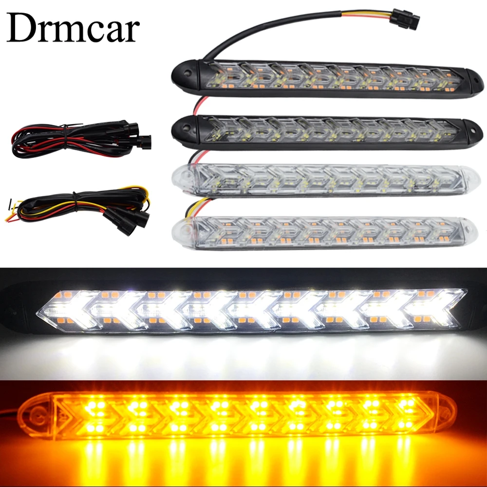 

1Pcs Auto LED Day time Running Light Car Styling Dynamic Streamer Flow White Yellow Turn Signal Warning Steering Fog Lamp