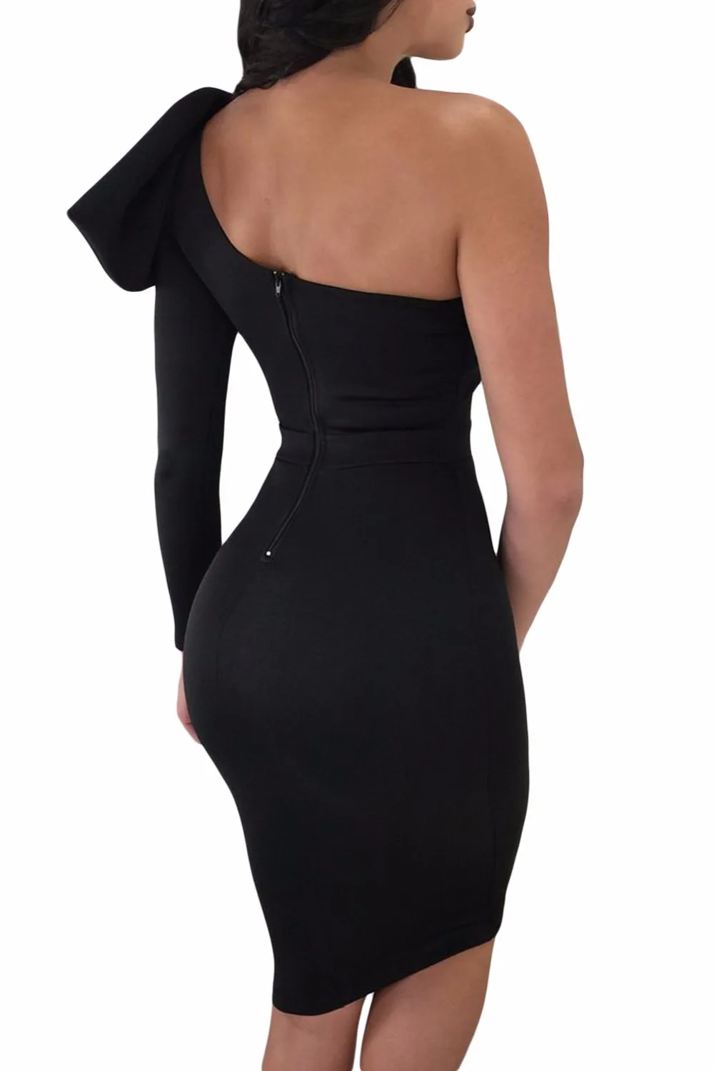 Black-Big-Bow-On-Shoulder-Bodycon-Nightclub-Dress-LC220403-2-2