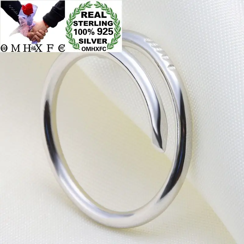 

OMHXFC Wholesale European Fashion Unisex Party Birthday Wedding Gift White Nail Resizable 100% S925 Sterling Silver Ring RS96