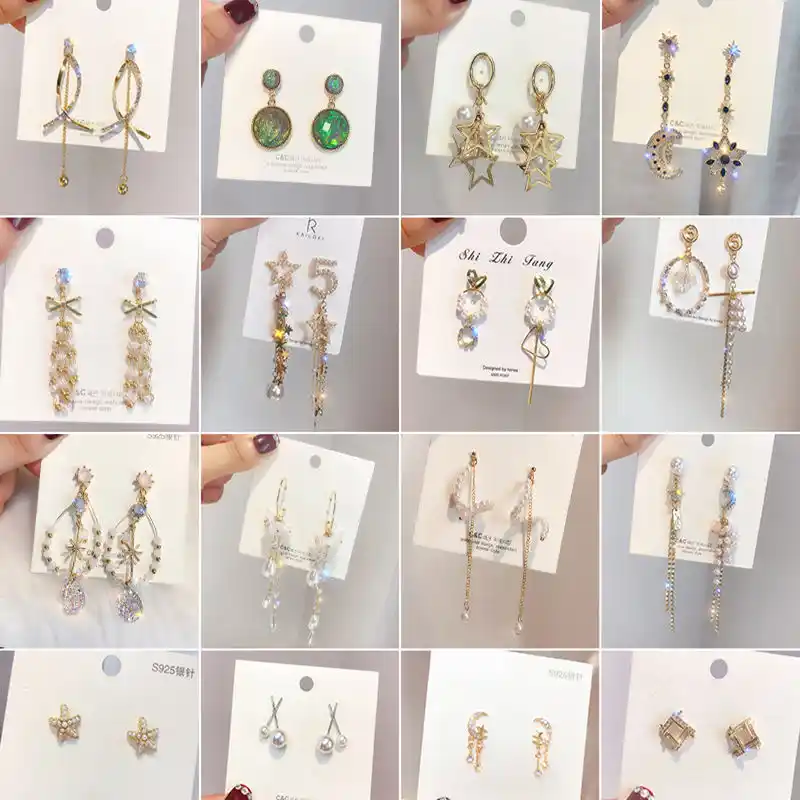 1 Par de Pendientes Colgantes de gota de Mariposa Perla Cristal Pendientes de línea larga oreja R