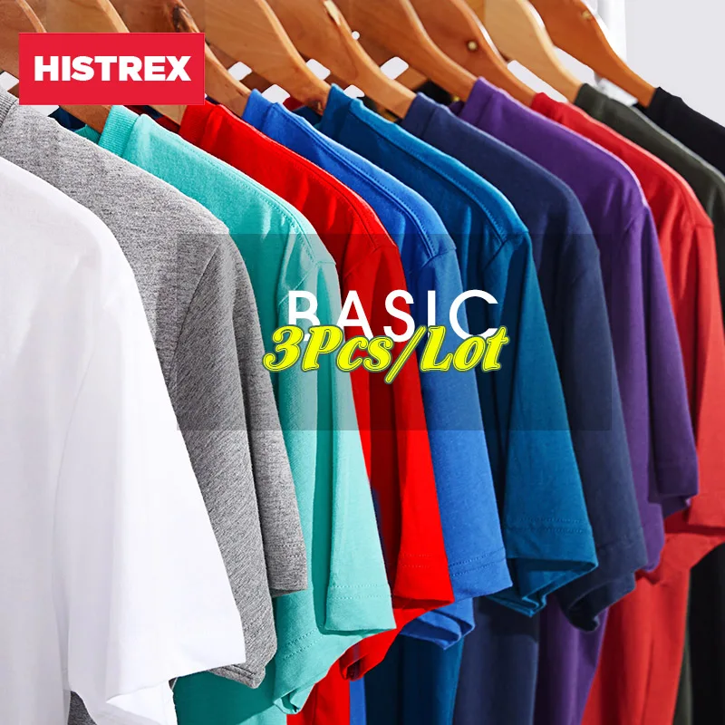 

HISTREX 3Pcs Lot T Shirt Men 100 USA Cotton Basic Blank T-shirt Mens Hip Hop Tshirt 3 Pack Solid Tee Tops Streetwear H13PC#