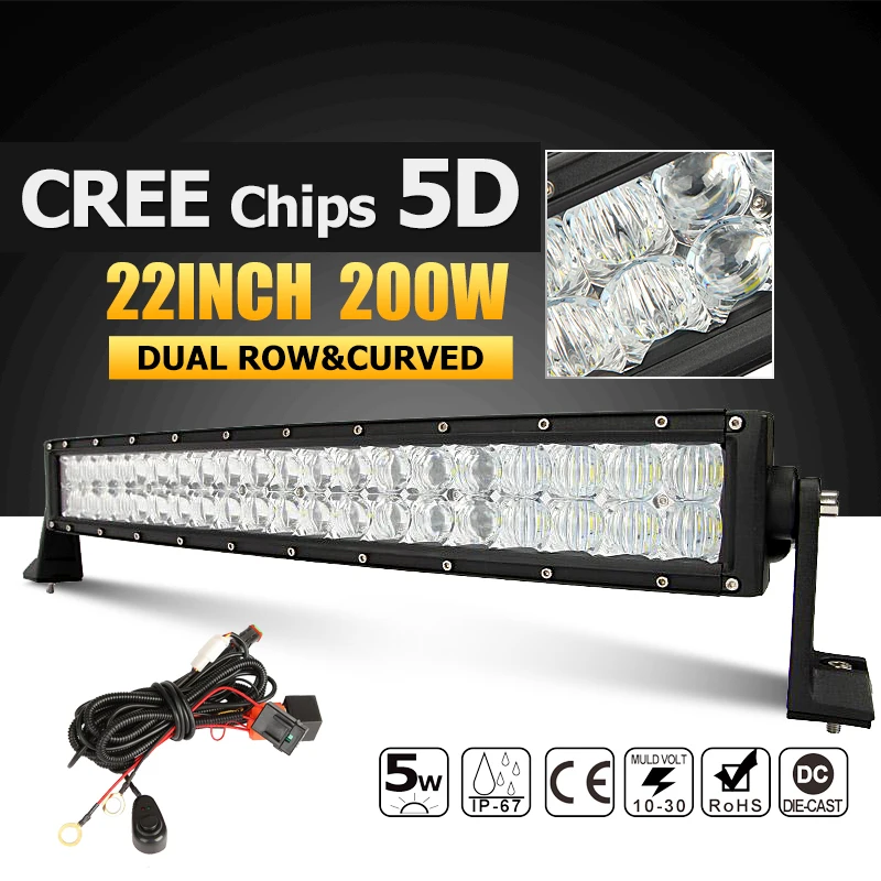 Oslamp 22" 200W CREE Chips 5D LED Light Bar Curved Combo Led Work Light Bar Offroad 12v 24v Truck ATV SUV 4WD 4x4 Driving Lamp