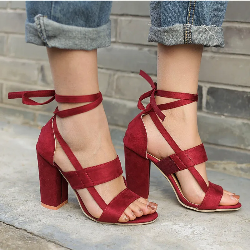 Women Sandals 2019 Fashion Summer Shoes Women High Heels Ladies Classic Sandals Block Heels Ankle Cross Strap Plus Size 34-43