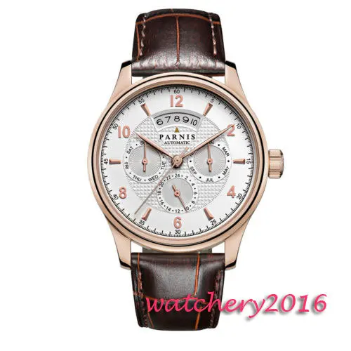 

42mm parnis White dial Rose Golden Case 2019 Top Brand Luxury mens Watch date Day Display miyota automatic mechanical Mens Watch