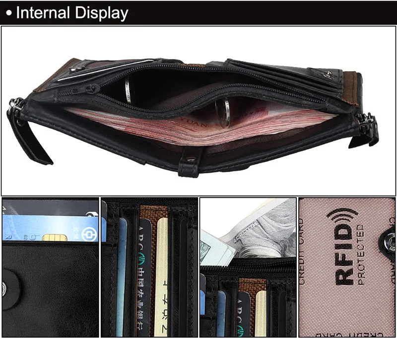 Genuine Crazy Horse Cowhide Leather Men Wallet Short Coin Purse Small Vintage Wallets Anti-RFID Pirate Brush Men Purse (17)