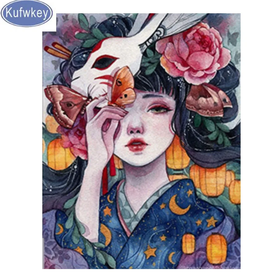Kufwkey 5d diamond embroidery Flower Girl large diy painting full drill Cross Stitch square Rhinestone mosaic sticker | Дом и сад