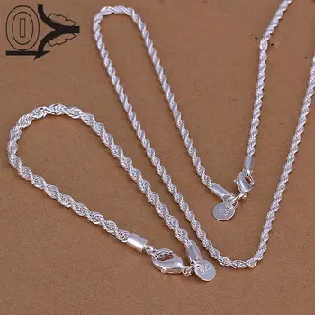 

Hot Sale Silver Plated Jewelry Set,Fashion Bridal Accessories,Silver Twisted Rope Necklace Bracelet For Men Two-pieces