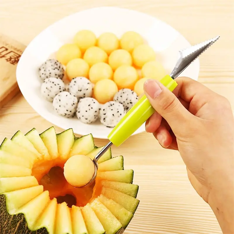 Edelstahl Doppel-End-Melone Baller Scoop Obst Dessert-Werkzeug