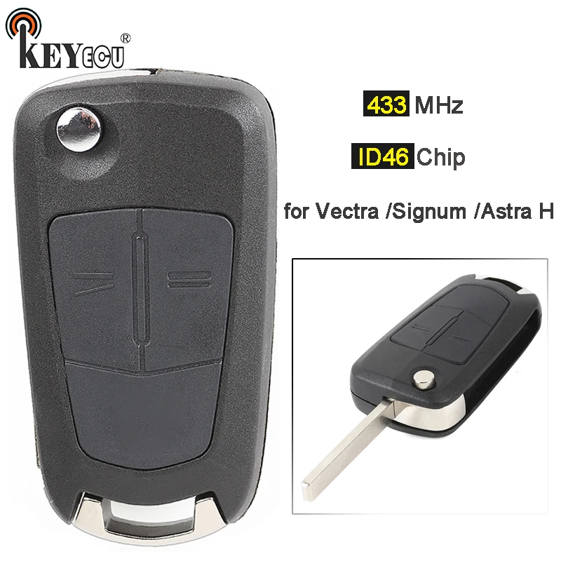 

KEYECU 433MHz ID46 Chip Replacement 2 Button Remote Key Remote Car Key Fob for Vauxhall, for Opel Vectra Signum Astra H