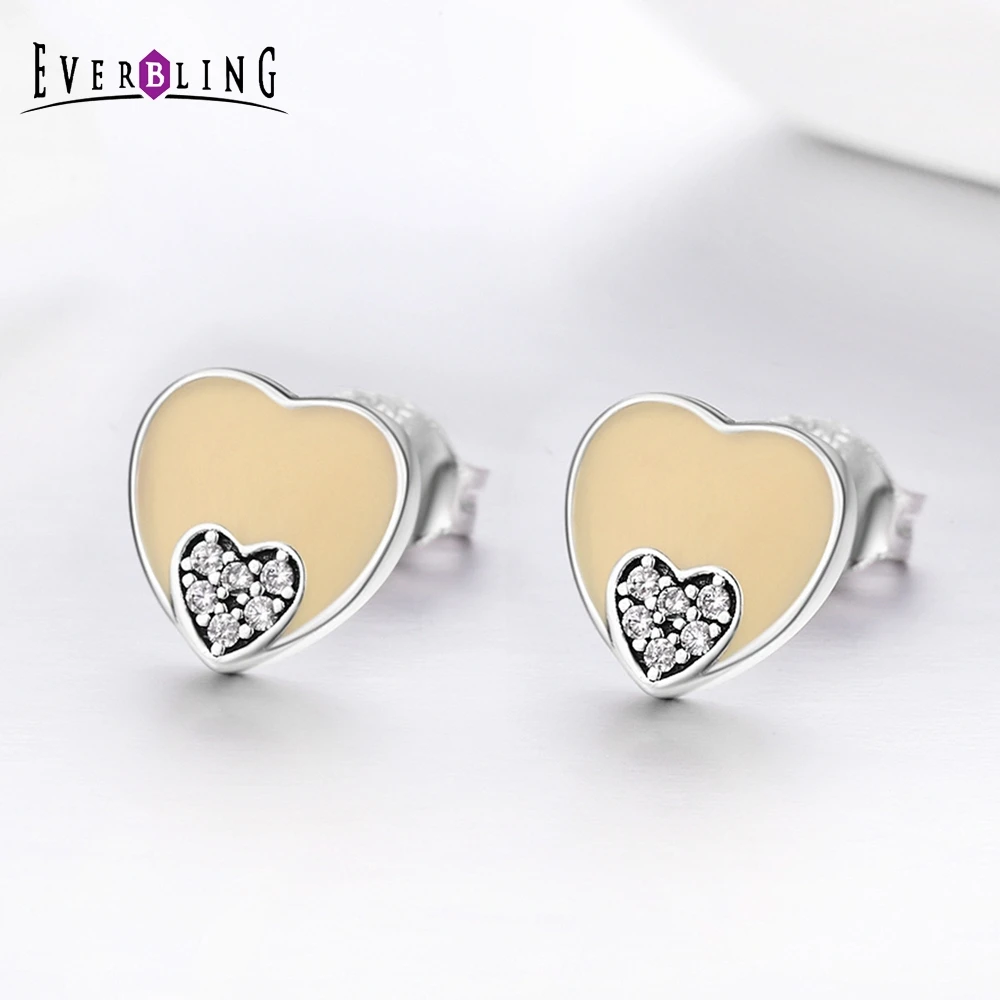 Everbling weet Сердце CZ Эмаль серьги 100% 925 пробы Серебряный Шарм бусы Подходит