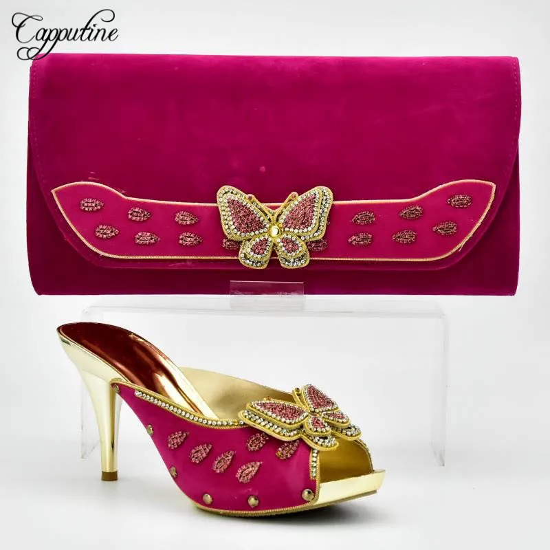 

Capputine African New Design Elegant Woman Shoes And Bags Set Italian Thin Heels Woman Shoes And Purse Set For Wedding BL775C