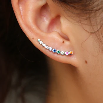

colorful cz bar earring for women girl gift multi percing ear climber fashion adorable simple geometric earring