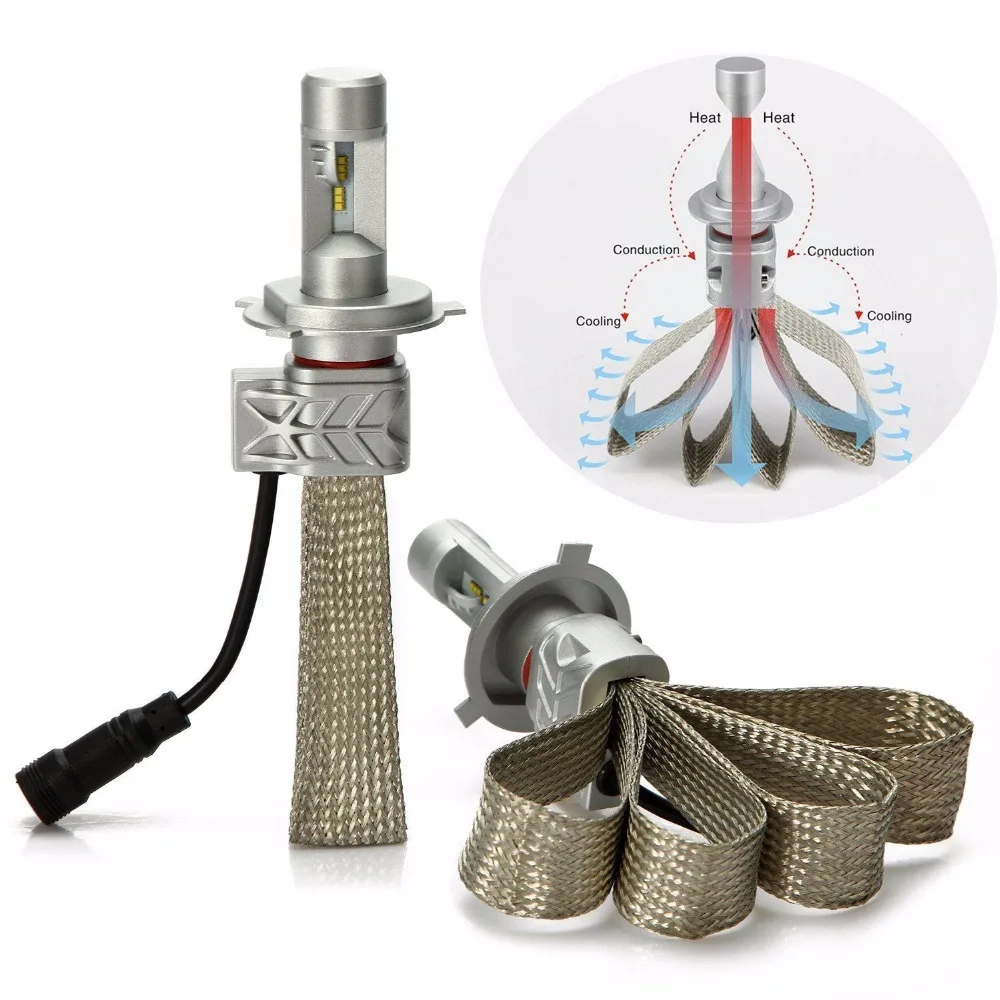 

1 Set H4 9003 HB2 50W 8000LM 5S LED Headlight Kit LUMILED ZES Chips All-in-one Fanless Pure White 6K Driving Fog Car Lamps Bulbs