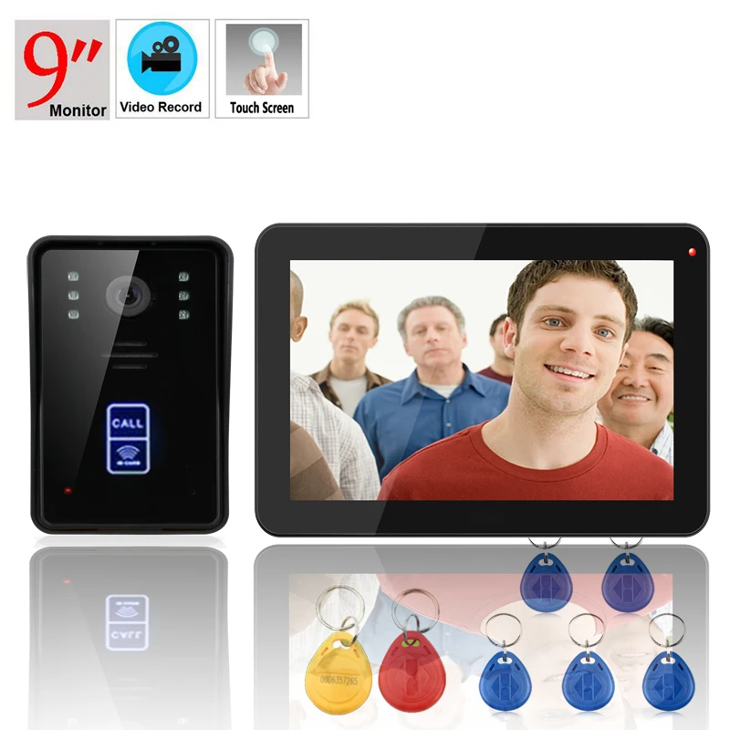 

Free Shipping!9" Color Touch Screen Record RFID Video Door Phone intercom System with IR camera max to support 32G SD card