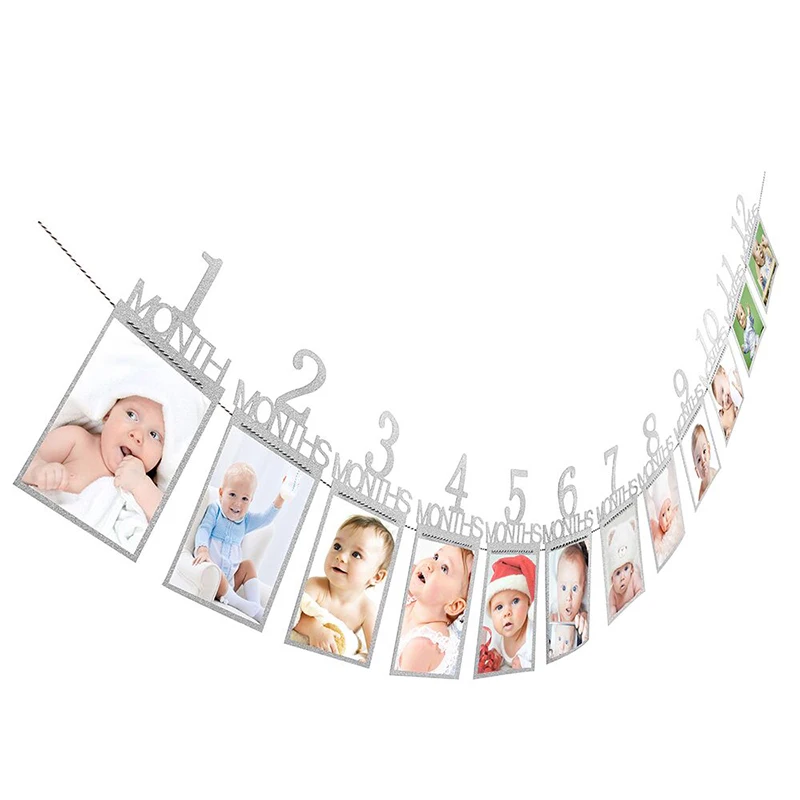 Babyshower 12 месяцы фоторамка баннер первый декорации с днем рождения 1st для маленьких мальчиков и девочек мой 1 год День рождения расходные материалы