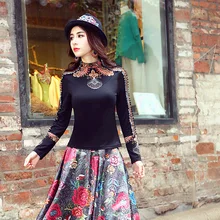 Новая мода с длинным рукавом национальной китайской Стиль Футболка с принтом Рубашки для мальчиков для Для женщин весна и осень Топы корректирующие M-2XL