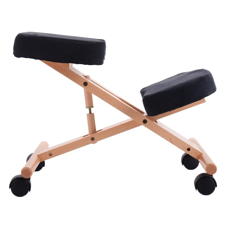 

Sturdy Wooden Frame Ergonomic Adjustable Kneeling Chair Thickly-padded Seat Alleviate Aches Pains Easily Move Casters HW52973