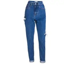 Женские порванные Джинсы бойфренда Высокая талия рваные уличные джинсовые штаны-шаровары большие размеры повседневные женские джинсы K1000