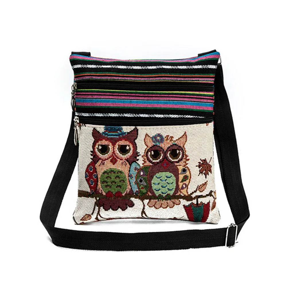 Модные женские сумки-мессенджеры в этническом стиле, двойная молния, мультяшная сова, вышивка, для покупок, свиданий, девушек, сумка через плечо, Bolsa - Цвет: A