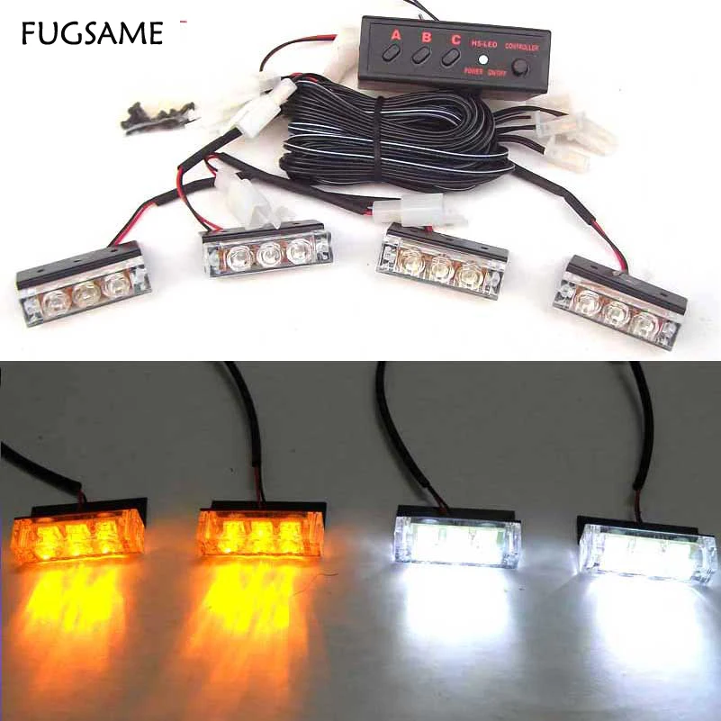 

Set Car 4x3 12 LED Red Blue White Green Amber Yellow Strobe Emergency Flashing Light