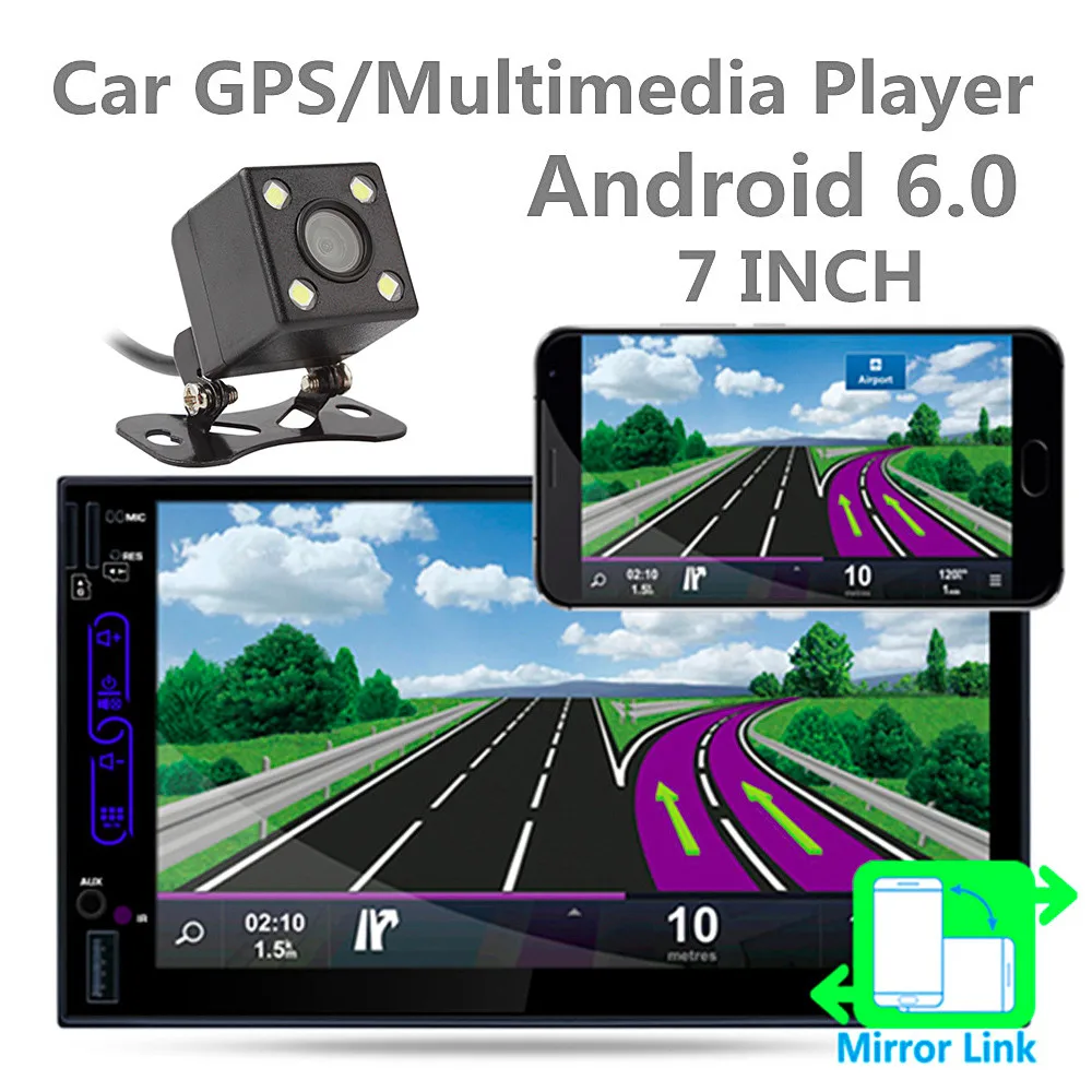 

7 Inch 2 Din Android 6.0 Bluetooth Auto Car Radio Stereo Audio Player Digital Touch Screen GPS Navigation AM FM RDS with Camera