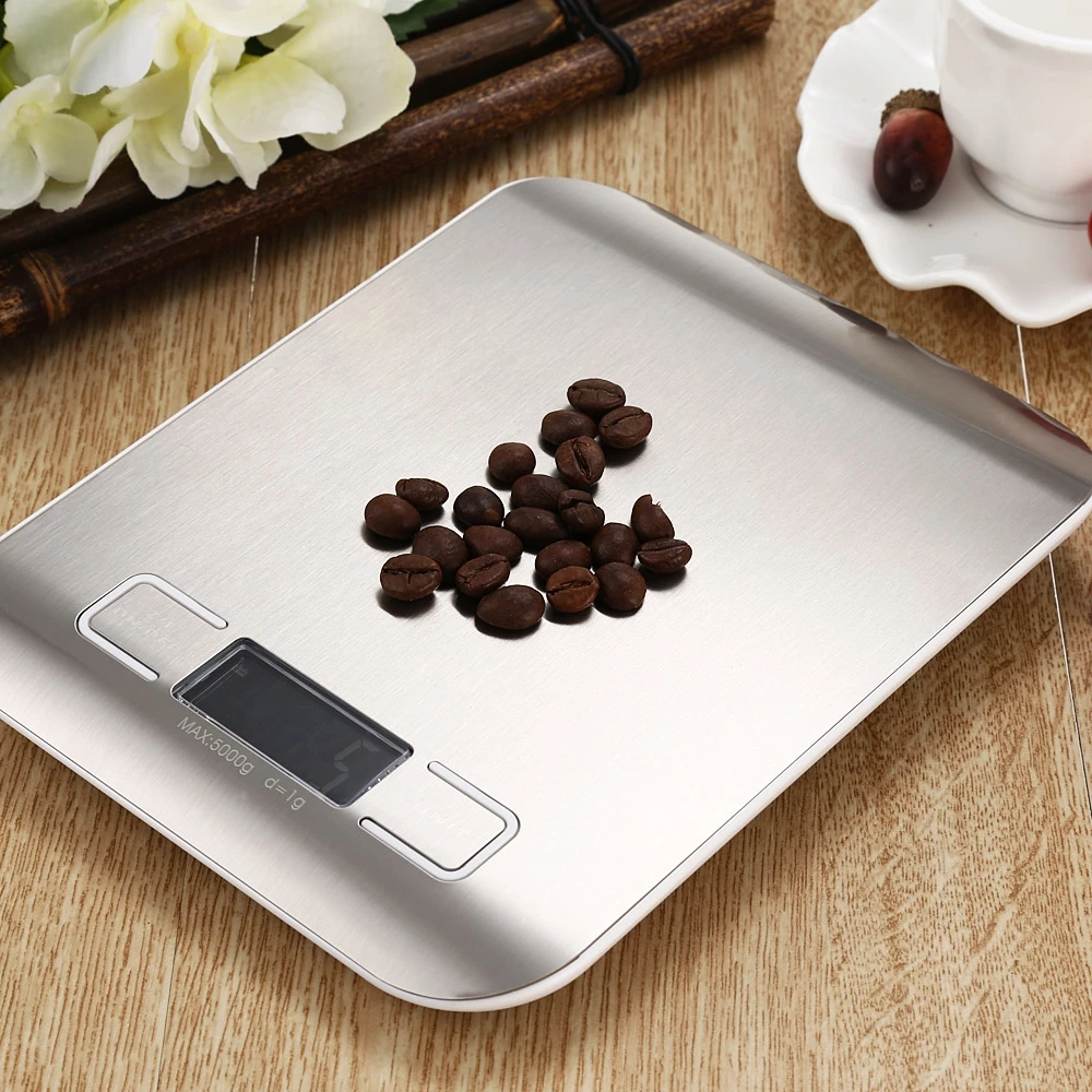 

LCD Backlight Digital Scale Fingerprint-proof Stainless Steel Platform 5000g / 1g Weighing Device Electric Food Scale