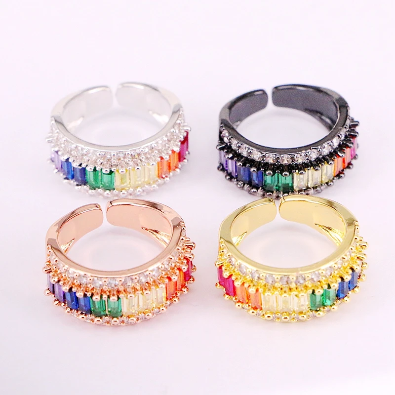 

6PCS, Sparking Bling Cubic Zirconia Open Adjusted Rings Rainbow Cz Jewellery Ring