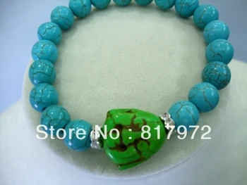

5pcs green buddha head bead Bangle 10mm light blue bead rhinestone mixed Bracelet Elasticity Adjustable