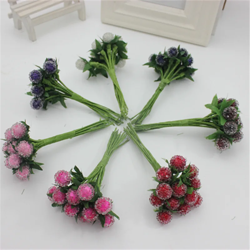 

12pcs Small Berries Artificial Flower Red Cherry Stamen Pearlized Wedding simulation glass pomegranate Decoration