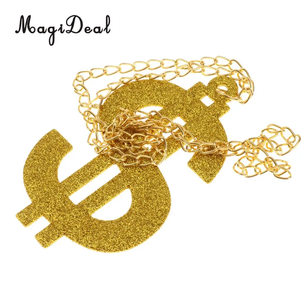 MagiDeal Set of 3pcs Glitter USD Dollar Signs Eye Glasses Ring Necklace 70s 80s Rapper Big Daddy Costume Dress up Jewelry Props