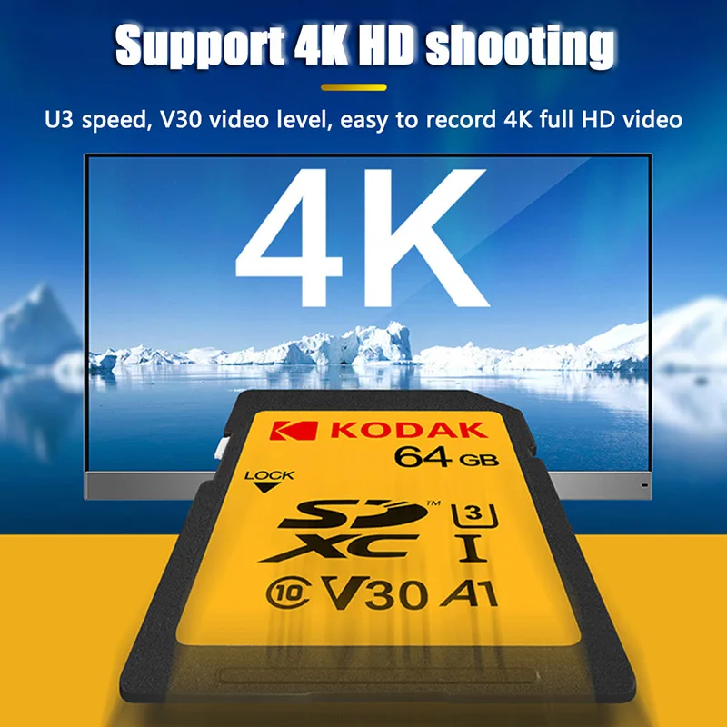 Sd-карта Kodak, 16 ГБ, 32 ГБ, 64 ГБ, 128 ГБ, флеш-карта памяти U1 U3, класс 10, высокоскоростная sd карта Tarjeta для цифровой зеркальной камеры