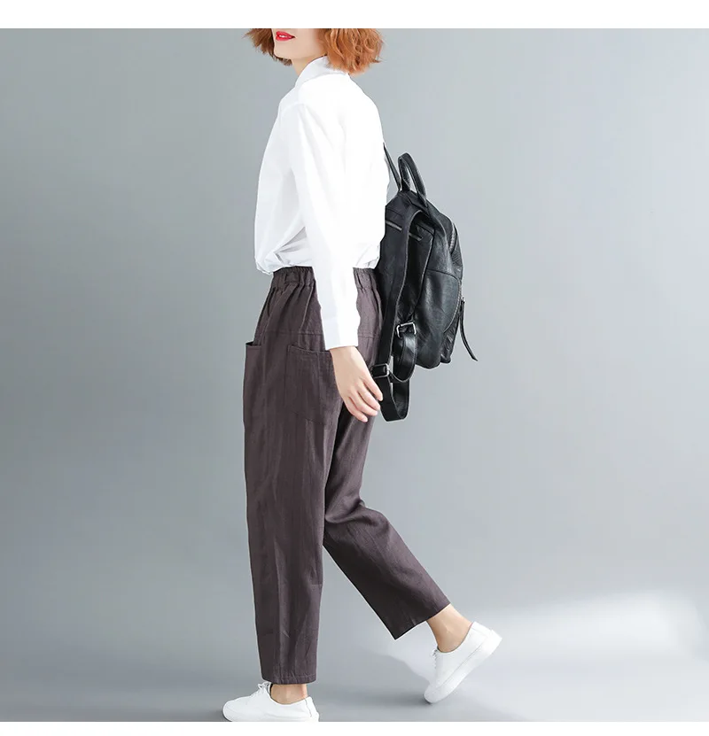 2018 Демисезонный Для женщин модный бренд Винтаж классический хлопок белье ботильоны-Длина штаны Повседневное штаны-шаровары ткань