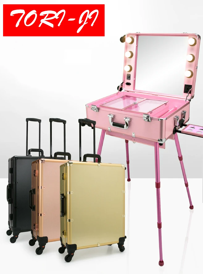 

Tori-ji Studio Makeup Case with Light - Pro Makeup Station-Rolling Studio Makeup Artist Cosmetic Case w/ 6x 40W LED Light