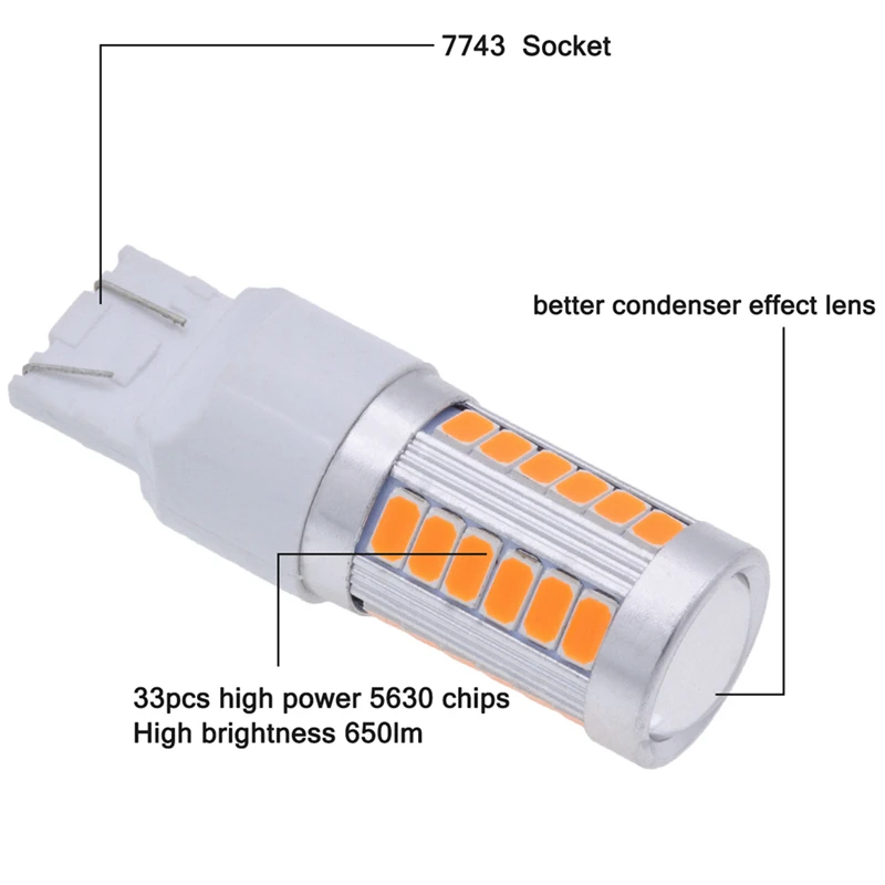 Katur 2 шт. T20 7443 светодиодный лампы для автомобилей стоп-сигнал/стоп-сигнал Янтарный/оранжевый освещение белый красный синий 5630 33SMD светодиодный двойной контакт