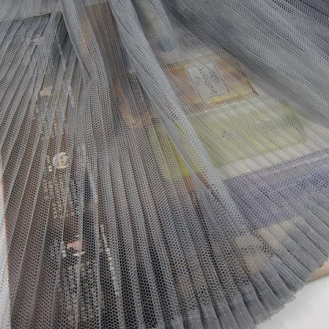 

grey accordion tulle pleated fabric, mesh accordion pleats fabric, Pleated mesh Panel fabric, ruffled tulle fabric