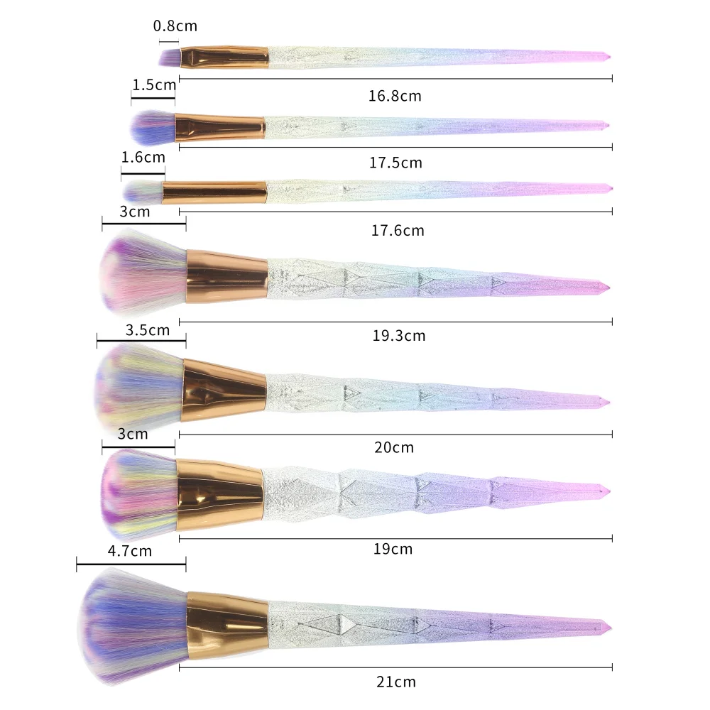 Mythus 7 PC Радуга Алмазные кисти для макияжа комплект волокна шерсти мягкие волосы Фонд набор кистей для макияжа глаз растушевывание теней