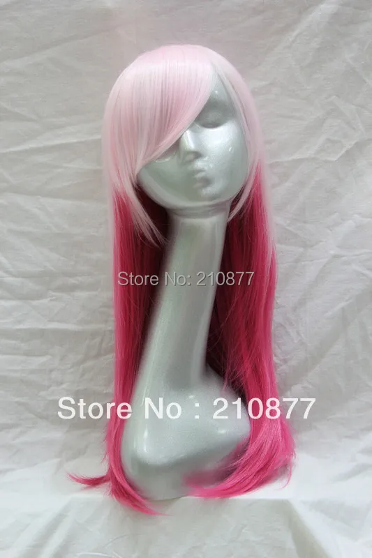 Harajuku Capless Synthetic White And Pink Mixed Color Medium Straight Hair Anime Wig Lolita Cosplay |