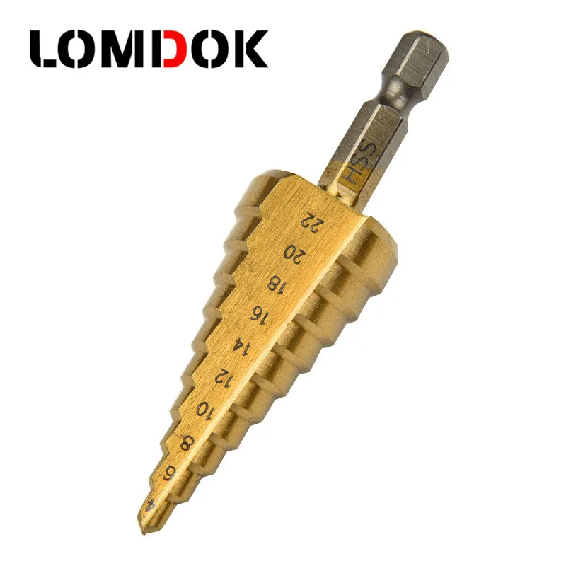

Hex Titanium Step Cone Drill Bit 4-22 mm HSS 4241 Titanium Plated Hole Cutter For Sheet Metal Drop Shipping Support Mar10-45