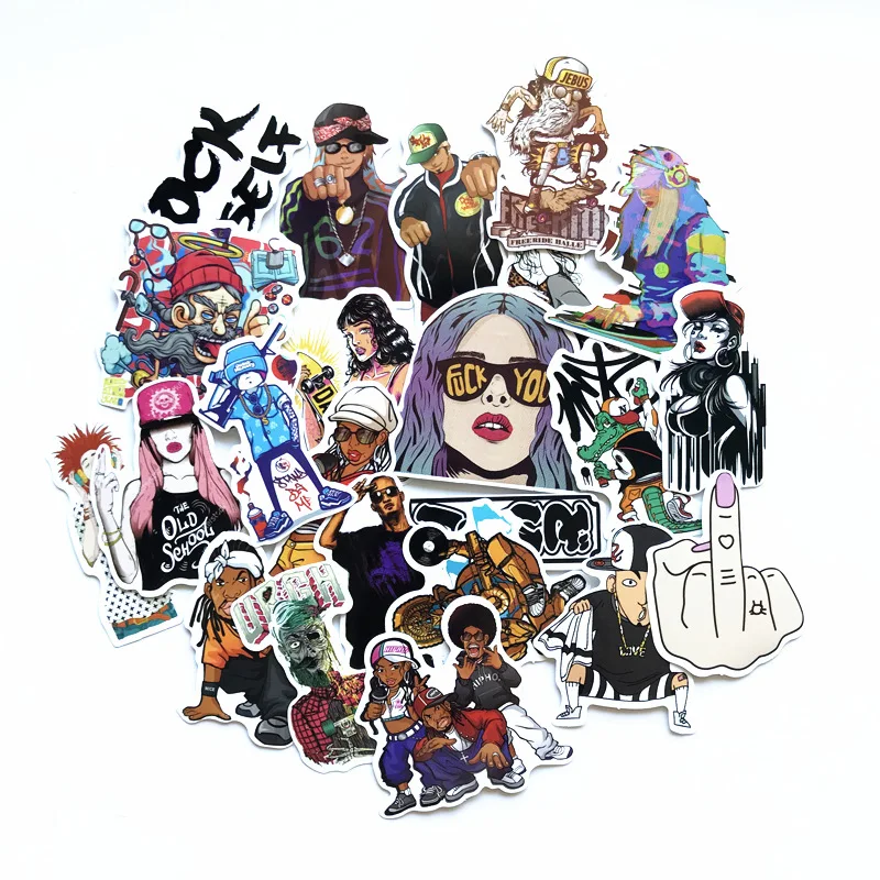 Hot 48PCS/Set Rock Hip hop Music Theme Stickers on Laptop Cool Waterproof PVC Sticker for