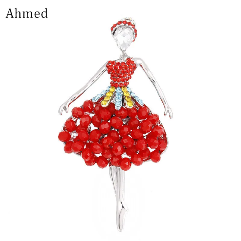 

Ahmed New Design Rhinestone Crystal Dancer Brooches for Women Children Fashion Charm Colorful Beads Suit Scarf Clip Up