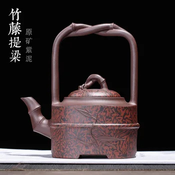 

teapot undressed ore purple clay ground mud girder pot teapot bamboo bamboo rattan girder are all hand zhi-gang cao