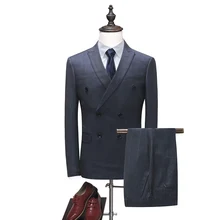 MarKyi fashion mens double breasted 2 piece suit 2018 spring new plaid mens dress suit pants slim fit tuxedo (jacket+pant )