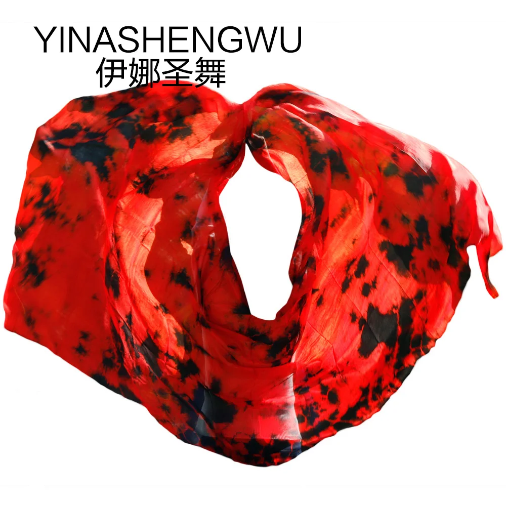 

High Quality Dance veils Handmade Natural Silk Belly Dance Veils Dance Props Silk Veils black+red Color mixing
