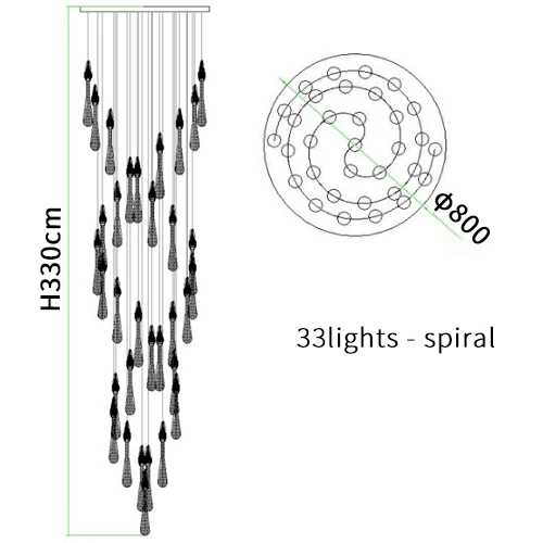 Youlaike Роскошная современная люстра освещение для лестницы спиральный дизайн капли воды хрустальный светильник лобби длинный светодиодный Cristal Lustre - Цвет абажура: Dia80 H330cm