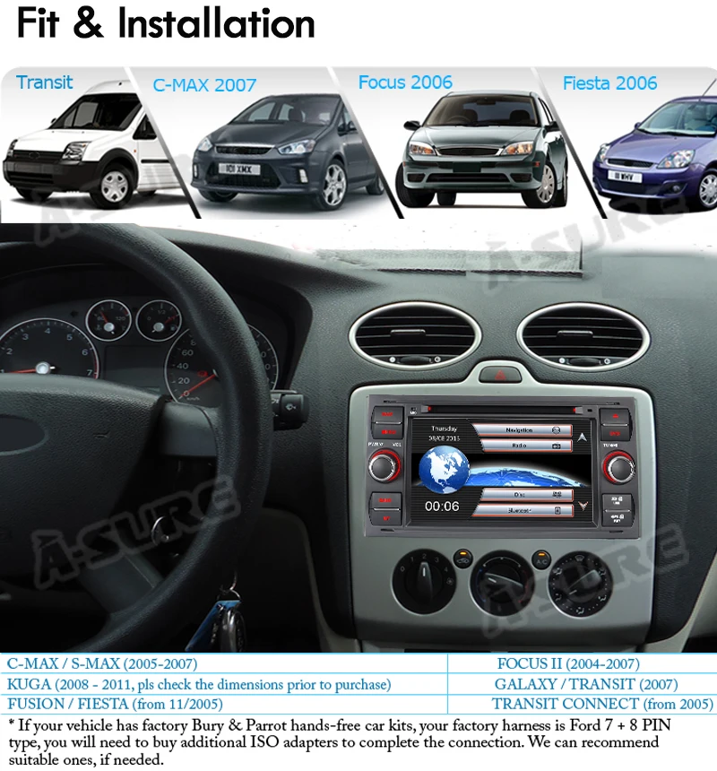 Discount A-Sure 2 Din Car Auto Radio GPS Player Navigation For Ford Transit Focus Galaxy S-Max C-Max Fusion Fiesta FM RDS SWC DVD USB 3G 7