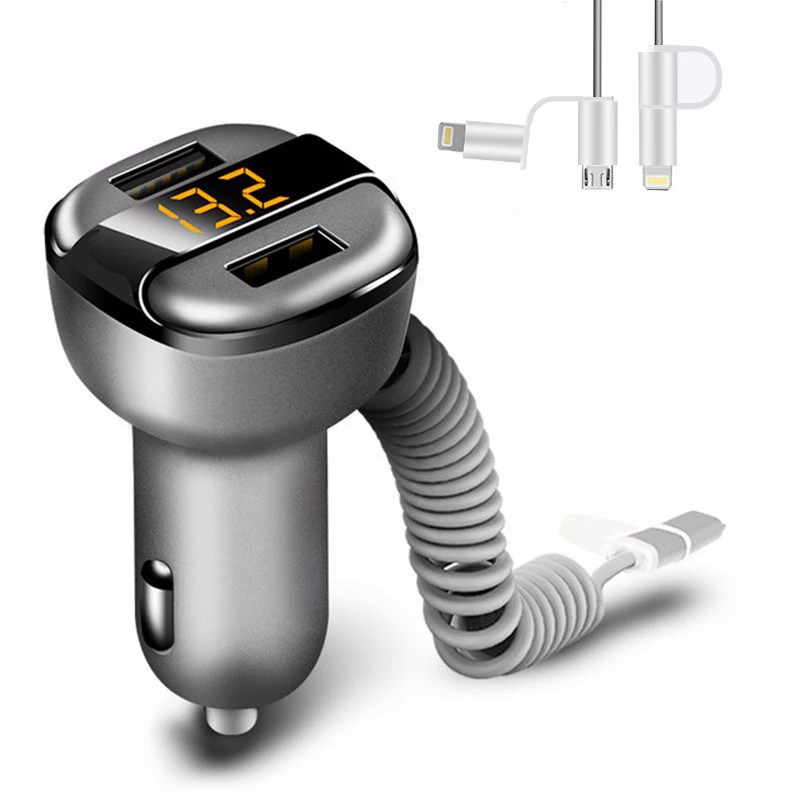 

Dual USB Car Charger Adapter LCD digital Voltage Monitor 3.4A Car-Charger For iPhone Samsung Car USB Quick Charger With Cable