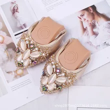 Женская обувь на плоской подошве со стразами; удобная обувь для беременных; женские складные балетки для невесты; вечерние туфли-бабочки со стразами